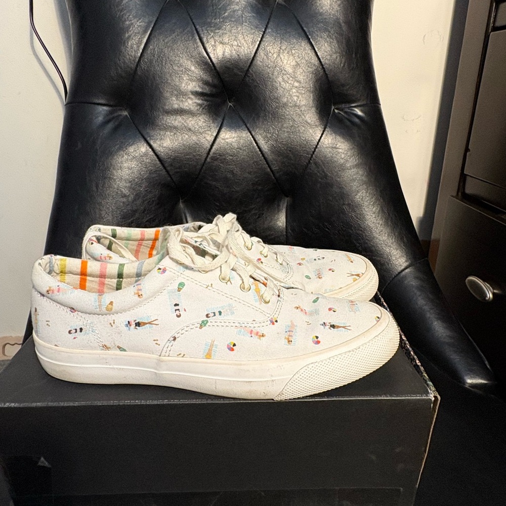 Ladies White Canvas Keds Sneakers with Colorful Accents